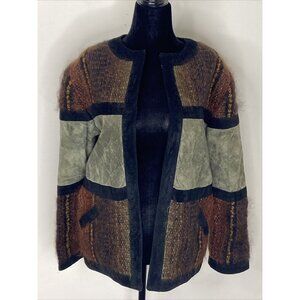 Vintage Jinx Senior Woman M Leather Patchwork Mohair Coat Boho Color Block Suede